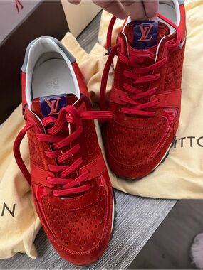 Louis Vuitton Red Suede & Patent Sneakers